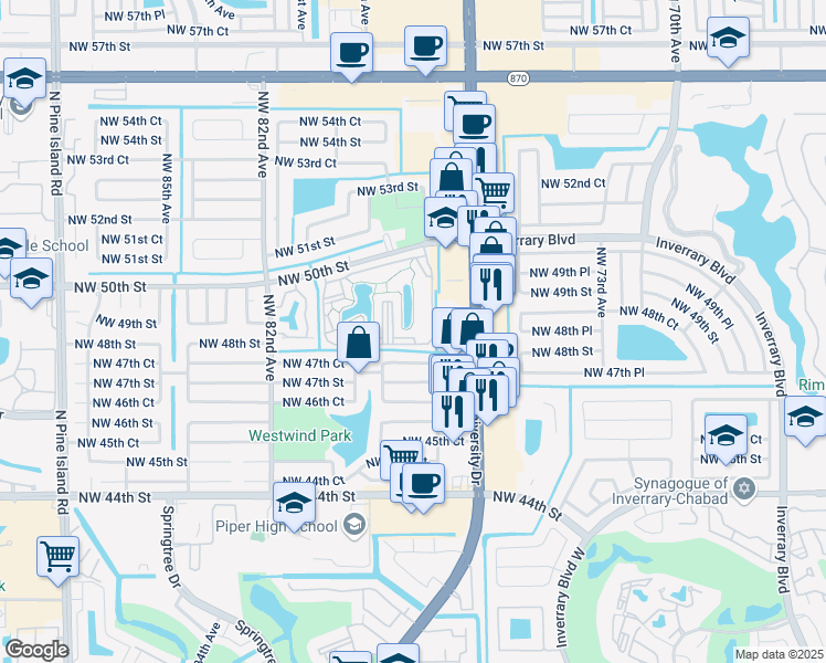 map of restaurants, bars, coffee shops, grocery stores, and more near 7750 Northwest 50th Street in Lauderhill