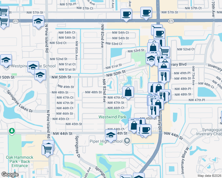 map of restaurants, bars, coffee shops, grocery stores, and more near 4828 Northwest 82nd Avenue in Lauderhill