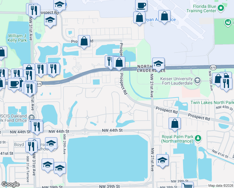 map of restaurants, bars, coffee shops, grocery stores, and more near 2500 Northwest 48th Street in Fort Lauderdale