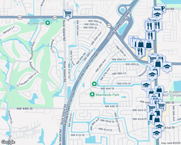 map of restaurants, bars, coffee shops, grocery stores, and more near 4747 Northwest 48th Terrace in Tamarac