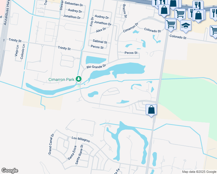 map of restaurants, bars, coffee shops, grocery stores, and more near 2316 Red River Drive in Mission