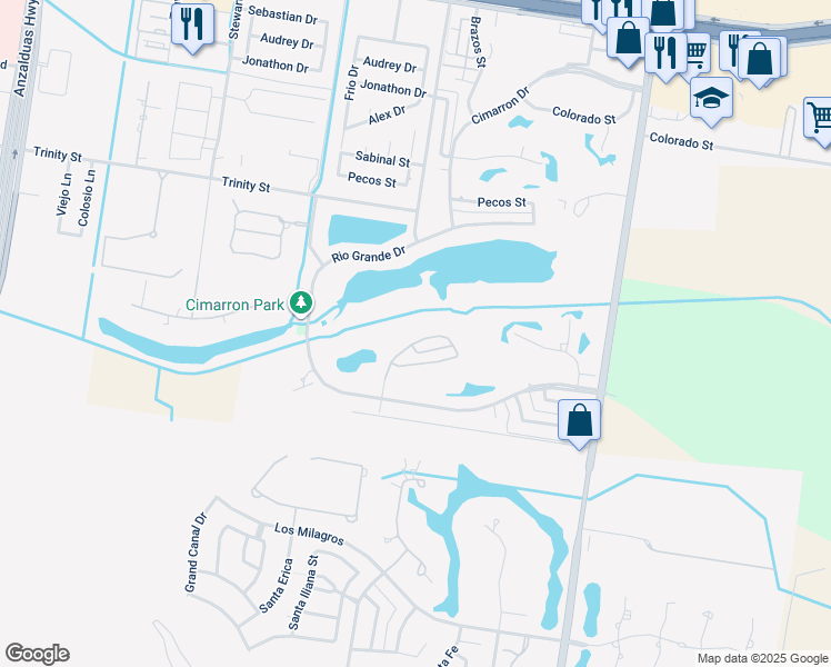 map of restaurants, bars, coffee shops, grocery stores, and more near 2316 Red River Drive in Mission