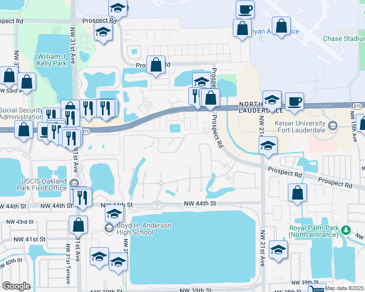 map of restaurants, bars, coffee shops, grocery stores, and more near 2712 Oak Tree Lane in Fort Lauderdale