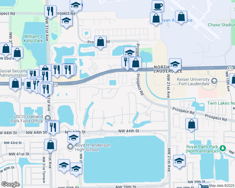 map of restaurants, bars, coffee shops, grocery stores, and more near 2712 Oak Tree Lane in Fort Lauderdale