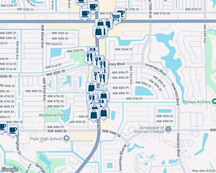 map of restaurants, bars, coffee shops, grocery stores, and more near 4867 Northwest 75th Avenue in Lauderhill