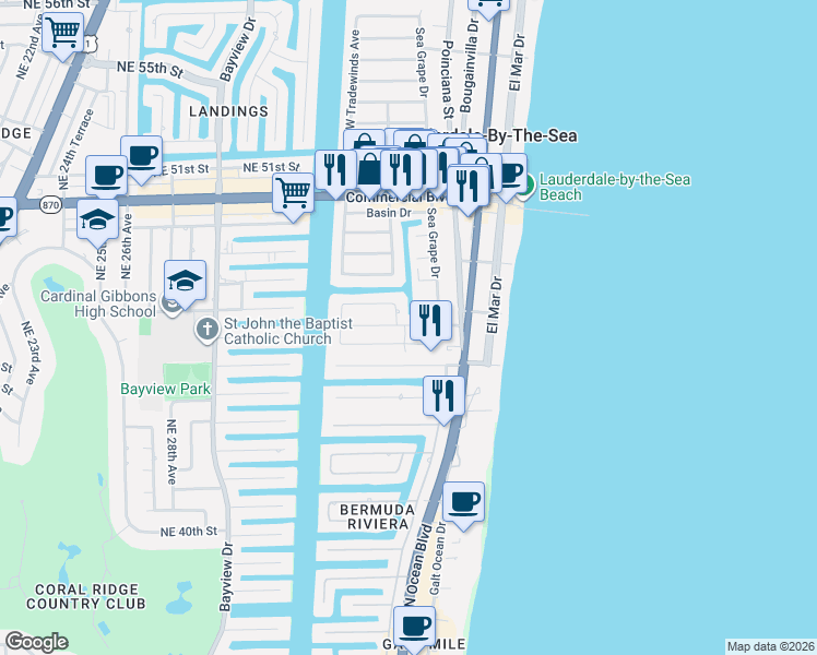 map of restaurants, bars, coffee shops, grocery stores, and more near 251 Hibiscus Avenue in Lauderdale-by-the-Sea