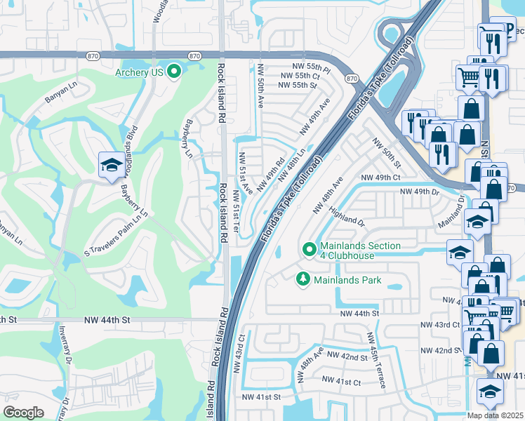 map of restaurants, bars, coffee shops, grocery stores, and more near 4918 Northwest 48 Lane in Lauderhill