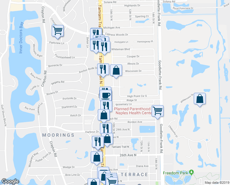 map of restaurants, bars, coffee shops, grocery stores, and more near 3250 10th Street North in Naples