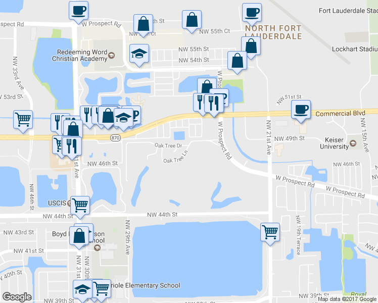 map of restaurants, bars, coffee shops, grocery stores, and more near 2712 Oak Tree Lane in Fort Lauderdale