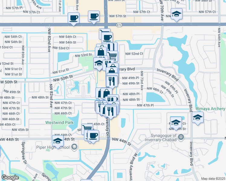 map of restaurants, bars, coffee shops, grocery stores, and more near 4838 North University Drive in Lauderhill