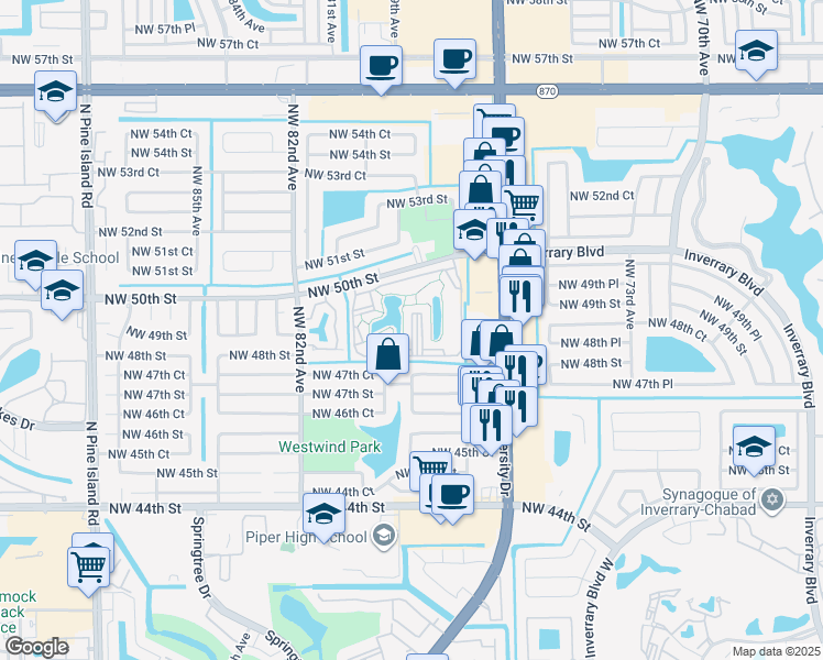map of restaurants, bars, coffee shops, grocery stores, and more near 7840 Northwest 50th Street in Fort Lauderdale