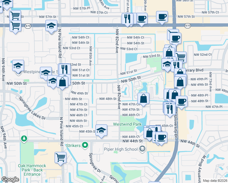 map of restaurants, bars, coffee shops, grocery stores, and more near 8220 Northwest 49th Street in Lauderhill