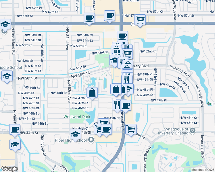 map of restaurants, bars, coffee shops, grocery stores, and more near 7750 Northwest 50th Street in Lauderhill