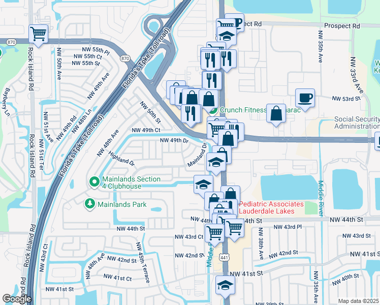 map of restaurants, bars, coffee shops, grocery stores, and more near 4807 Northwest 42nd Avenue in Tamarac