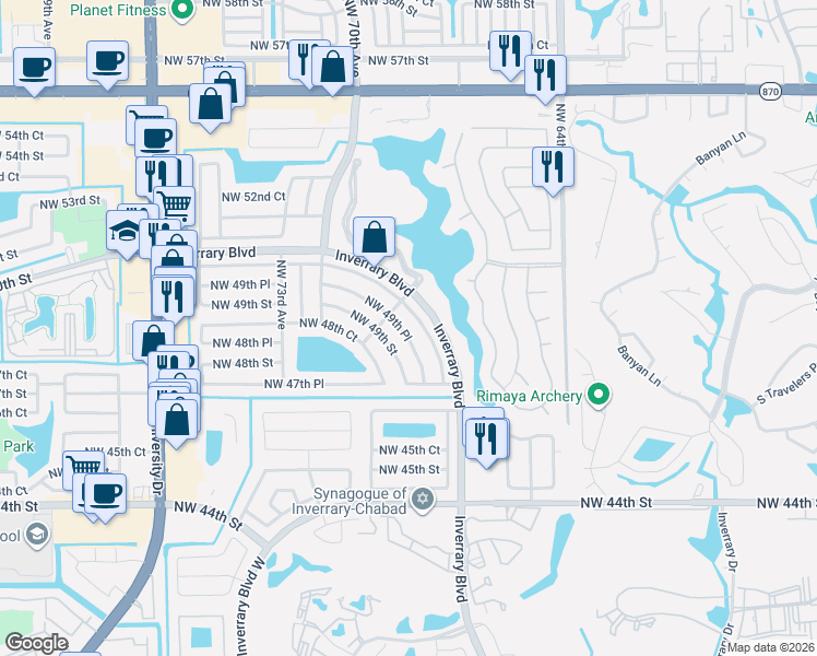 map of restaurants, bars, coffee shops, grocery stores, and more near 7090 Northwest 49th Place in Lauderhill