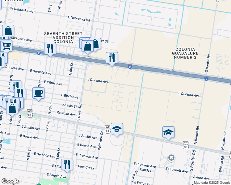 map of restaurants, bars, coffee shops, grocery stores, and more near 345 Fan Palm in Alamo