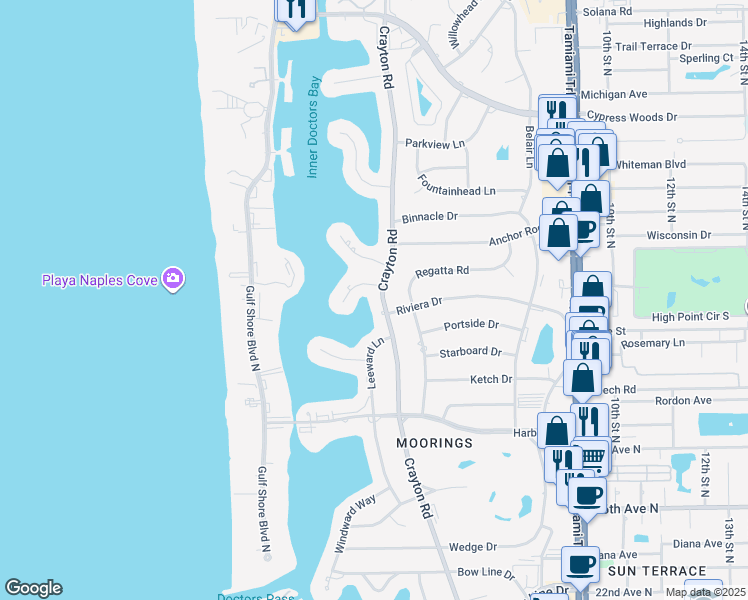 map of restaurants, bars, coffee shops, grocery stores, and more near 3219 Crayton Road in Naples