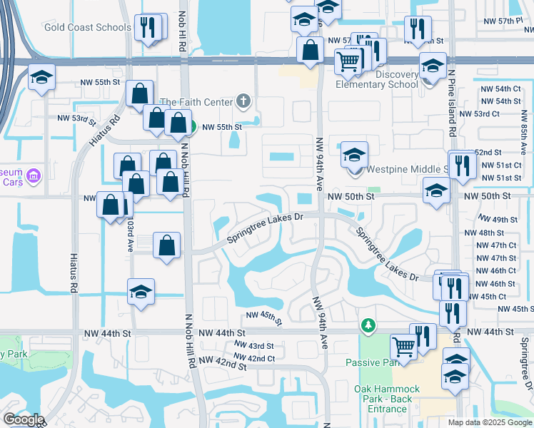map of restaurants, bars, coffee shops, grocery stores, and more near 9617 Northwest 49th Street in Sunrise