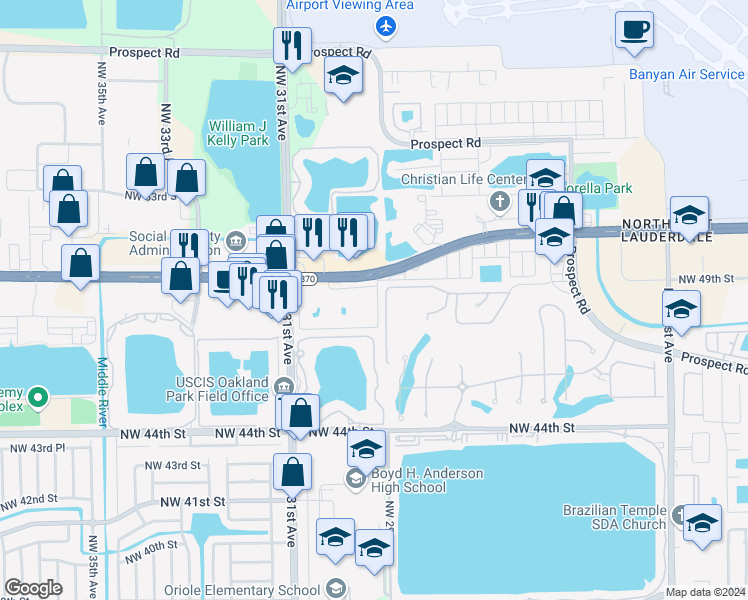 map of restaurants, bars, coffee shops, grocery stores, and more near 4703 Northwest 29th Terrace in Fort Lauderdale