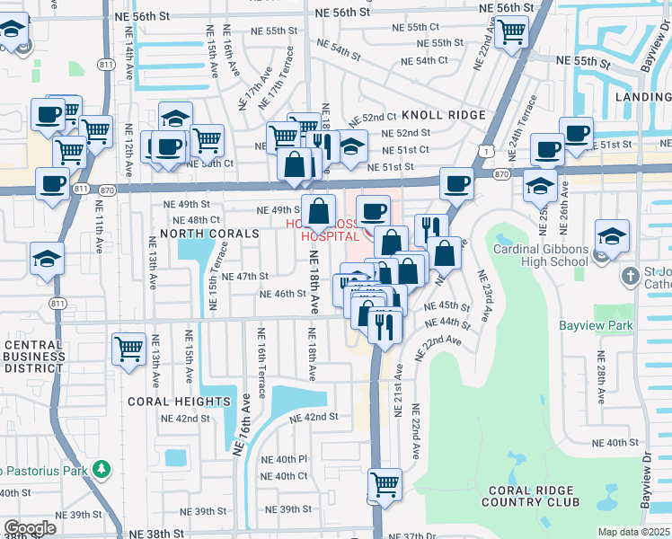map of restaurants, bars, coffee shops, grocery stores, and more near 4705 Northeast 19th Avenue in Fort Lauderdale