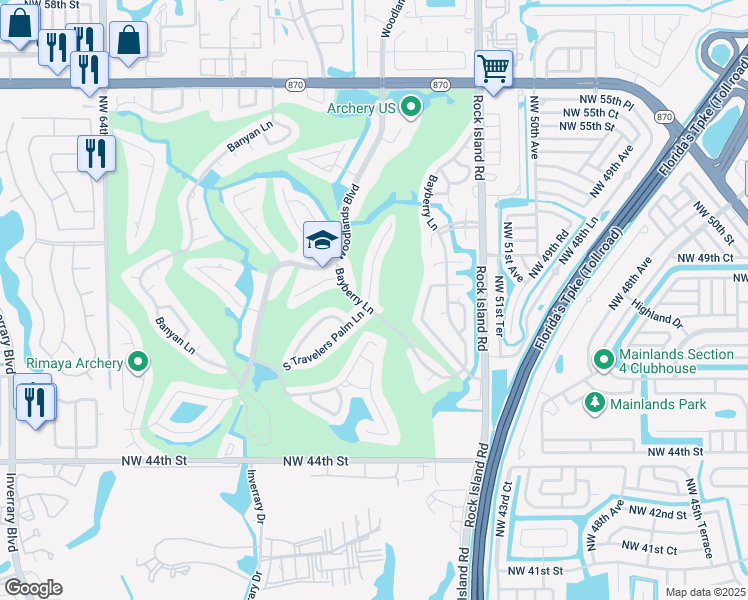 map of restaurants, bars, coffee shops, grocery stores, and more near 4902 North Travelers Palm Lane in Tamarac