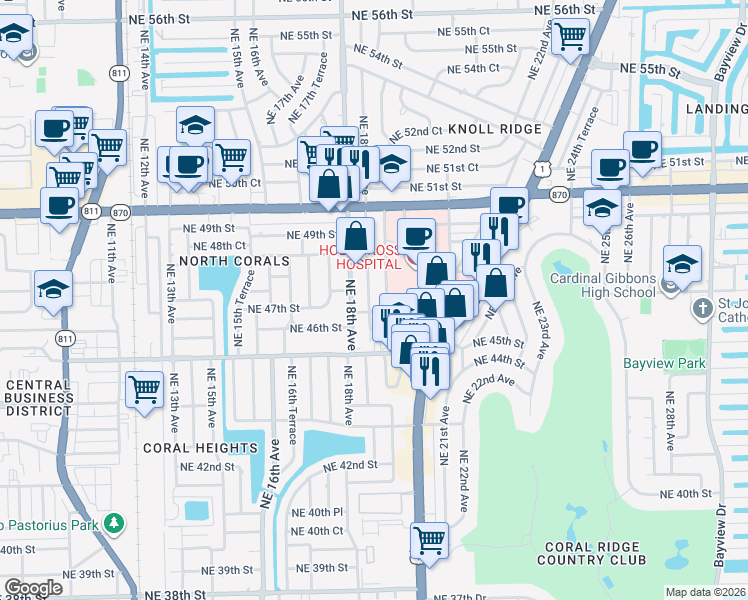 map of restaurants, bars, coffee shops, grocery stores, and more near 4705 Northeast 19th Avenue in Fort Lauderdale