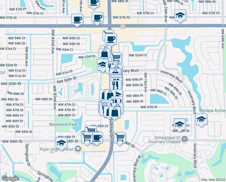 map of restaurants, bars, coffee shops, grocery stores, and more near 4838 North University Drive in Lauderhill