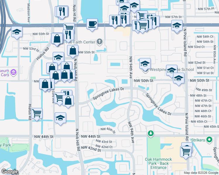 map of restaurants, bars, coffee shops, grocery stores, and more near 9617 Northwest 49th Street in Sunrise