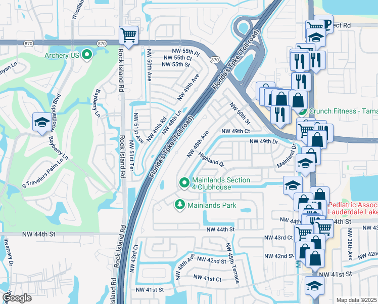 map of restaurants, bars, coffee shops, grocery stores, and more near 4905 Northwest 48th Avenue in Tamarac