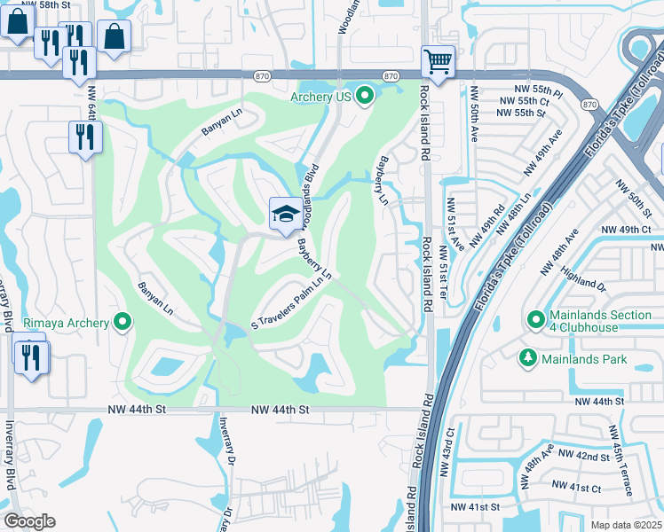 map of restaurants, bars, coffee shops, grocery stores, and more near 4902 North Travelers Palm Lane in Tamarac