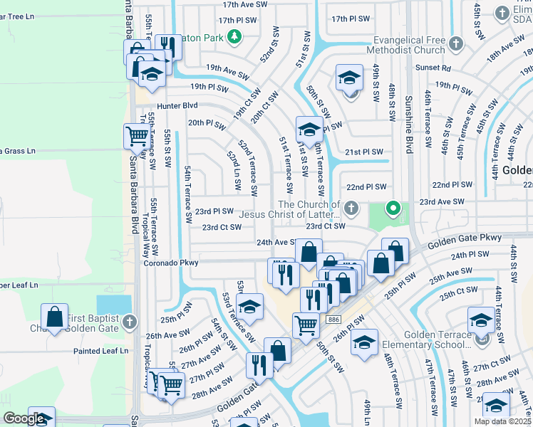 map of restaurants, bars, coffee shops, grocery stores, and more near 2337 Hunter Boulevard in Naples
