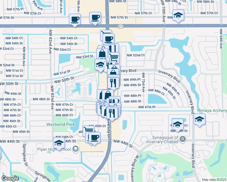 map of restaurants, bars, coffee shops, grocery stores, and more near 4838 North University Drive in Lauderhill