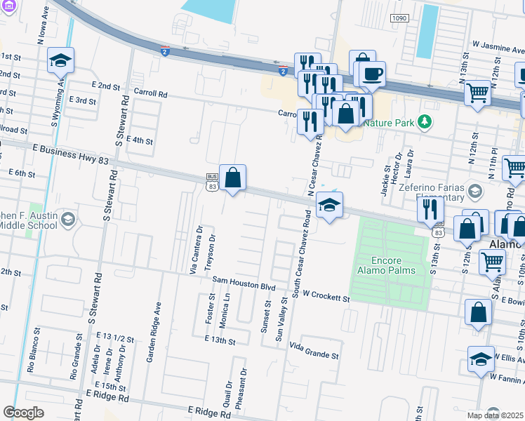 map of restaurants, bars, coffee shops, grocery stores, and more near 601 Sun Chase Street in San Juan