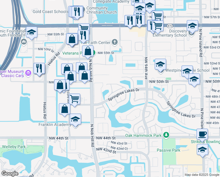 map of restaurants, bars, coffee shops, grocery stores, and more near 4937 Northwest 96th Terrace in Sunrise