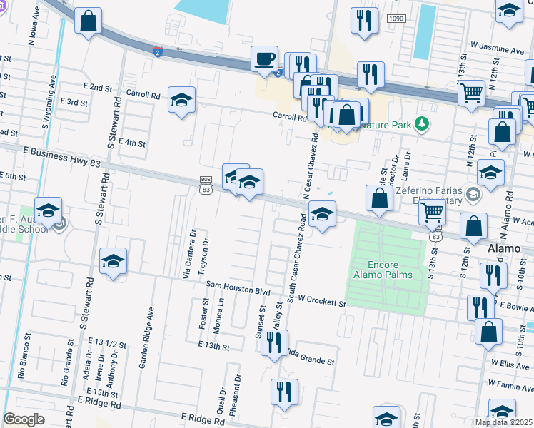 map of restaurants, bars, coffee shops, grocery stores, and more near 601 Sun Chase Street in San Juan