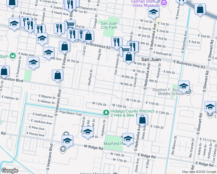 map of restaurants, bars, coffee shops, grocery stores, and more near 406 W 10th St in San Juan