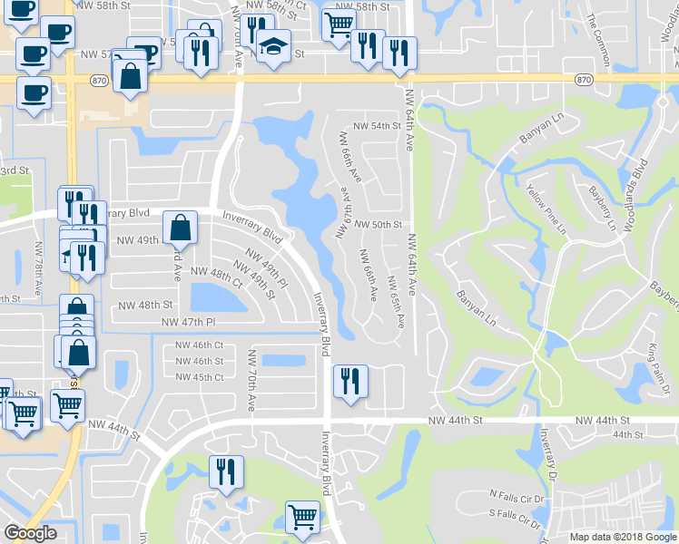 map of restaurants, bars, coffee shops, grocery stores, and more near 4887 Northwest 67th Avenue in Lauderhill