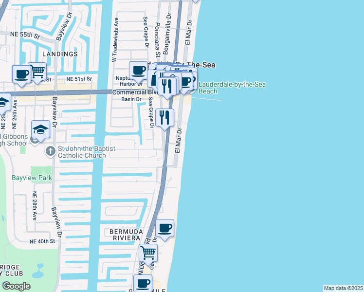 map of restaurants, bars, coffee shops, grocery stores, and more near 3 Hibiscus Avenue in Lauderdale-by-the-Sea