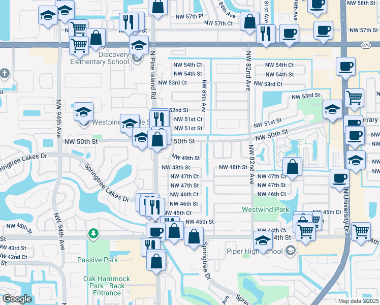 map of restaurants, bars, coffee shops, grocery stores, and more near 8541 Northwest 49th Street in Lauderhill