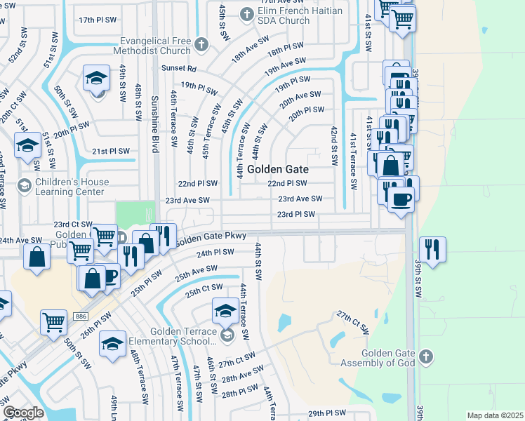 map of restaurants, bars, coffee shops, grocery stores, and more near 4385 23rd Place Southwest in Naples