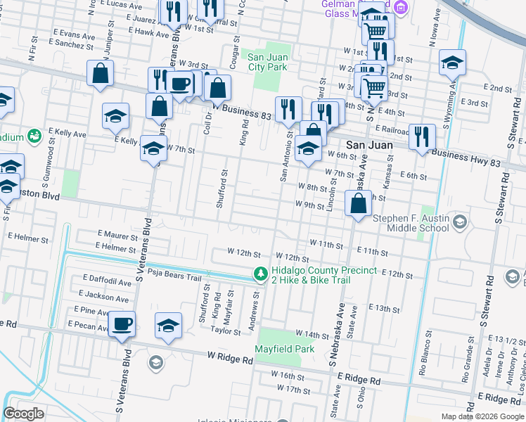 map of restaurants, bars, coffee shops, grocery stores, and more near 406 West 10th Street in San Juan