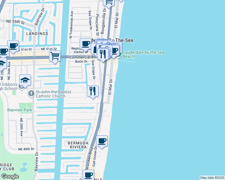 map of restaurants, bars, coffee shops, grocery stores, and more near 3 Hibiscus Avenue in Lauderdale-by-the-Sea