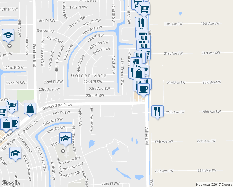 map of restaurants, bars, coffee shops, grocery stores, and more near 2342 42nd Street Southwest in Naples