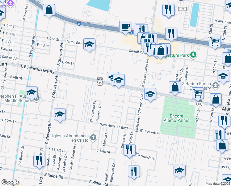 map of restaurants, bars, coffee shops, grocery stores, and more near 1103 East 6th Street in San Juan