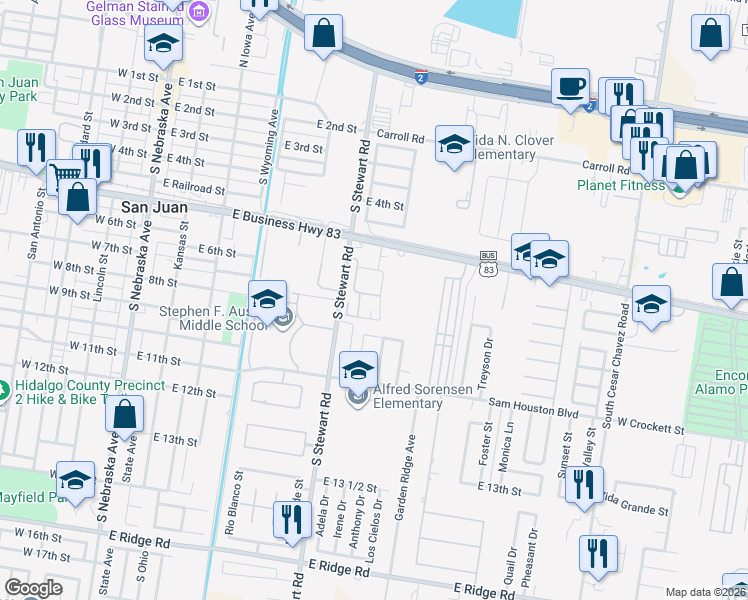 map of restaurants, bars, coffee shops, grocery stores, and more near 706 Sundance Lane in San Juan