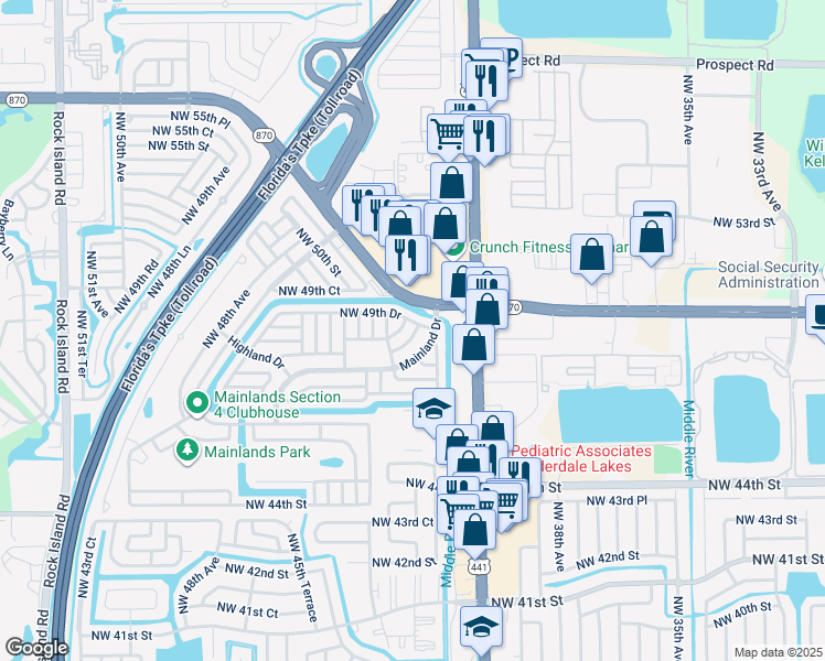 map of restaurants, bars, coffee shops, grocery stores, and more near 4807 Northwest 42nd Avenue in Tamarac