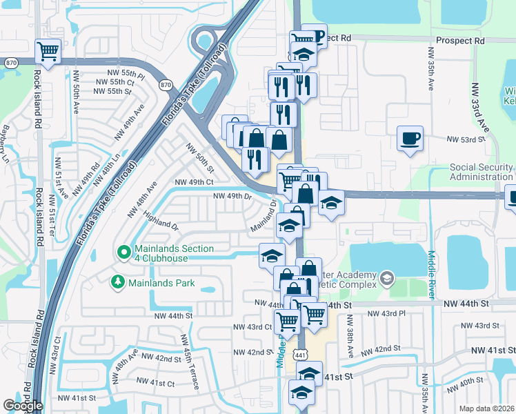 map of restaurants, bars, coffee shops, grocery stores, and more near 4807 Northwest 42nd Avenue in Tamarac
