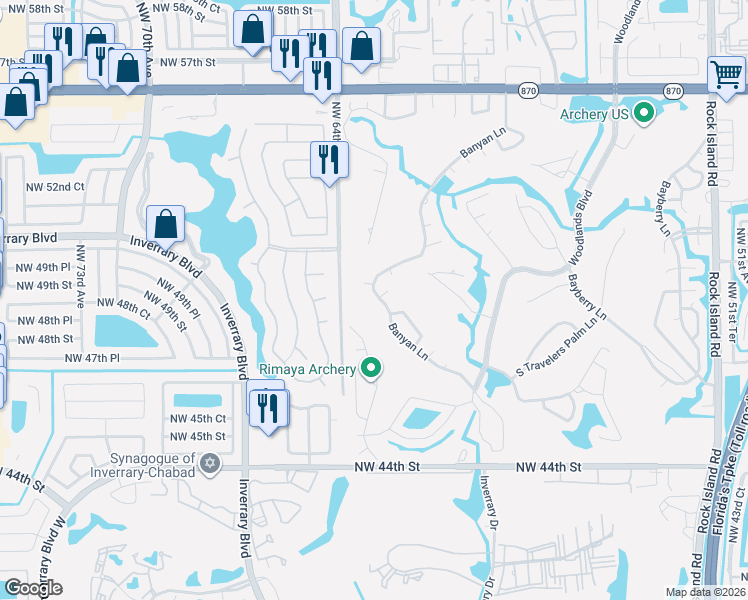 map of restaurants, bars, coffee shops, grocery stores, and more near 4907 Banyan Lane in Tamarac