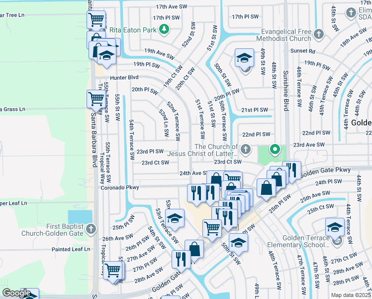 map of restaurants, bars, coffee shops, grocery stores, and more near 2337 Hunter Boulevard in Naples