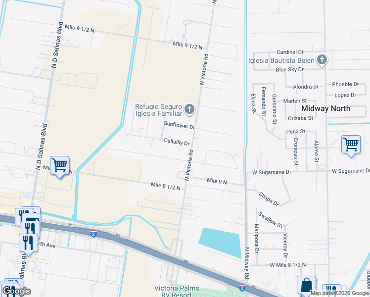 map of restaurants, bars, coffee shops, grocery stores, and more near 2905 Cypress Drive in Donna